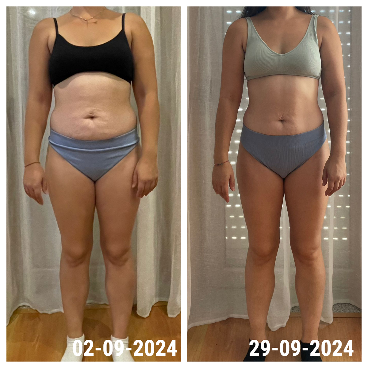 Resultado antes e depois de uma aluna INSHAPE